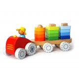 Wooden Farm Tractor with Stacking Shapes Wooden Farm Tractor with Stacking Shapes